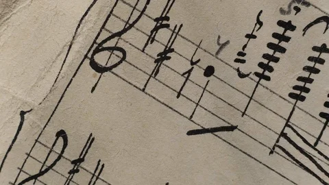 Camera movement along a musical notepad, close up, macro view, slider moving Video stock 126863394