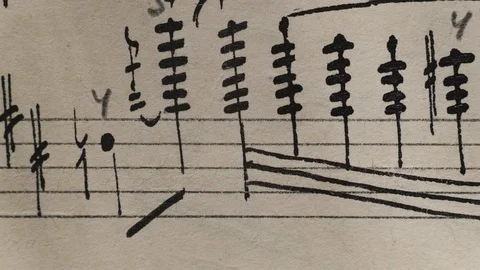 Camera movement along a musical notepad, close up, macro view, slider moving 스톡 동영상 126863397