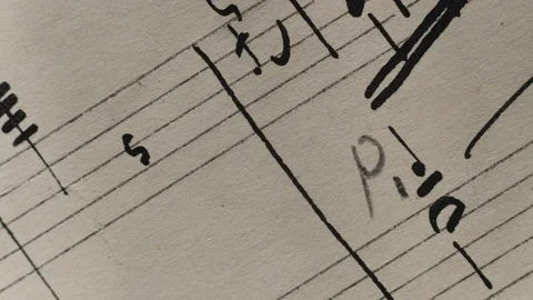 Camera movement along a musical notepad, close up, macro view, slider moving Stock-Footage 126863432