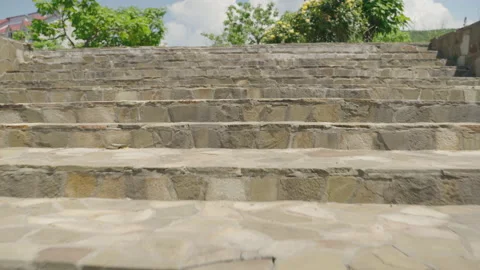 Camera movement along the old, stone staircase Видео 199680030
