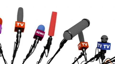 Camera movement along a plurality of microphones, looping, 3D animation Stock Footage 65023949