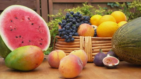 Camera movement along a still-life of fresh fruit Video stock 88561722
