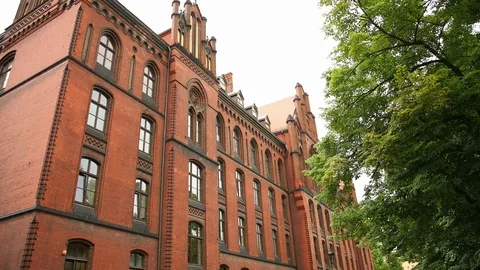 Camera movement apartment block of red brick, for office or dwelling. Stock Footage 112776536