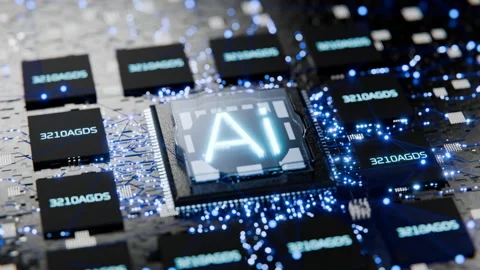 Camera movement around an artificial intelligence microprocessor. 库存影片 256596839