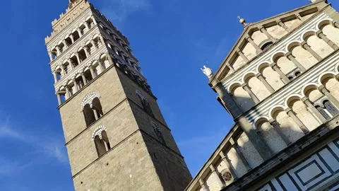 Camera Movement Around Pistoia Cathedral and Bell Tower, Tuscany, Italy Stock Footage 345449173