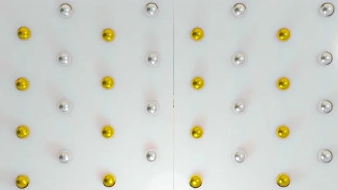 Camera movement on a background with silver and gold spheres. 3d render Stock Footage 233089709