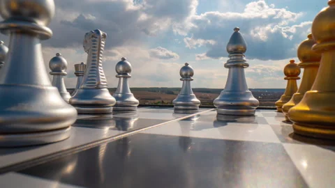 Camera movement between chess pieces on a chessboard, macro shot Stock Footage 240038195