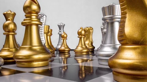Camera movement between pieces on a chessboard, macro shot, concept of chess as Stock Footage 220895603