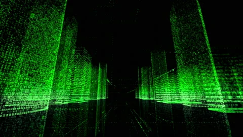 Camera movement in black space through the model of digital city consists of Stock Footage 145858529