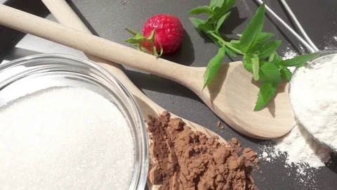 Camera movement with cocoa on a spoon on a strawberry Stock Footage 90373528