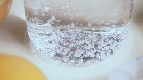 Camera movement up the decanter with soda slow motion Stock Footage 87914261