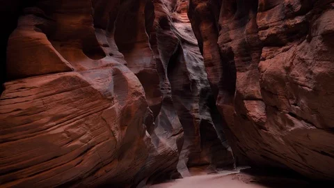 Camera Movement In Deep Slot Canyon With Curved And Smooth Sandstone Walls Stock Footage 119764482