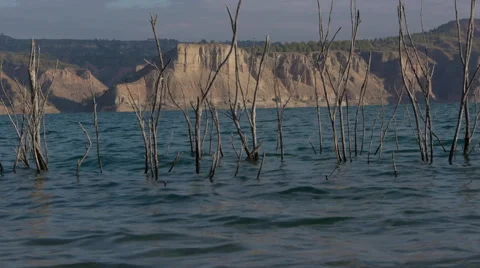 Camera movement to flush water through the swamp Negratin with deep Badlans Stock Footage 56327641