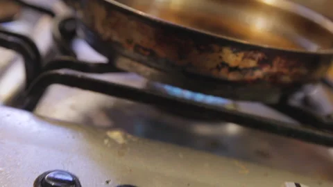 Camera Movement. Frying Pan With Old Hot Oil. Video stock 152488087