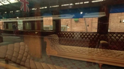 Camera movement on the interior of a luxury carriage - railway museum Stock Footage 248993115