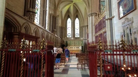 Camera movement from the main altar to the small york minster chapel in york, uk Stock Footage 248628582