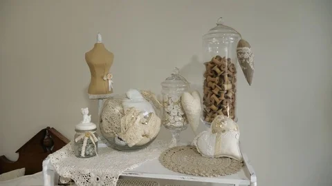 Camera movement on the rack with a can of buttons, coils, ribbons and mannequim Stock Footage 81624794