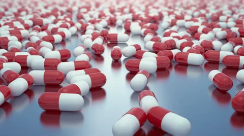 Camera Movement on Red White Pills, 3d Animation 4k Video stock 64075957