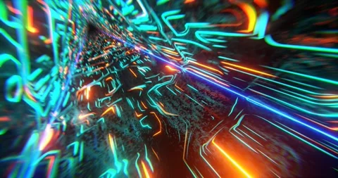 Camera movement with rotation on a triangular tunnel with animated Video stock 207198618