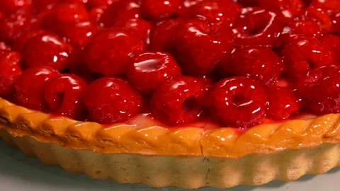 Camera movement on the side of delicious Fresh raspberry pie Stock Footage 127644281