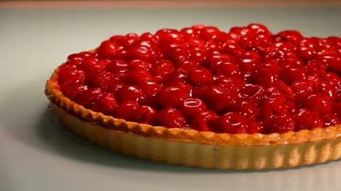 Camera movement on the side of Fresh raspberry pie Stock Footage 109002861