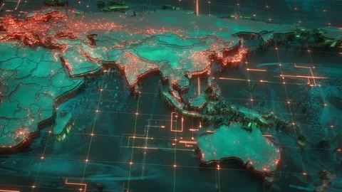 Camera movement through 3D space with a world map. Видео 237979547