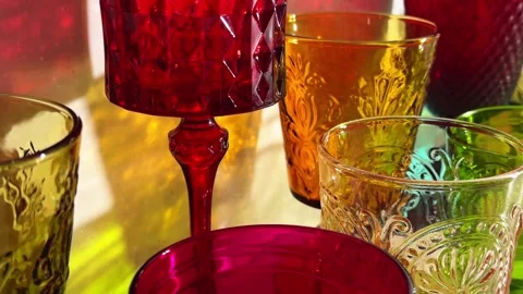 Camera movement through colorful drinking glasses for hospitality, home ent.. Stock Footage 340034667