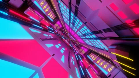 Camera movement through an endless fanatic tunnel. sci-fi tunnel with glowing mo Stock Footage 264247229