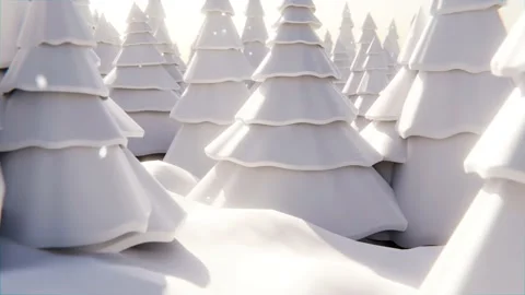 Camera movement through snowy landscape with snow in fir forest Видео 167263423