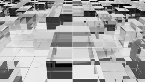 The camera moves above the surface of black and white transparent cubic prisms Stock Footage 126995404