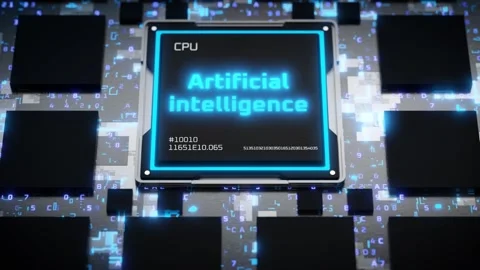 Camera moves along the electronic board and shows the AI chip. Development of Stock Footage 314549115