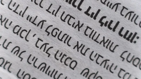 Camera moves along the Hebrew newspaper text, close up, macro view, slider movin 動画素材 126758647