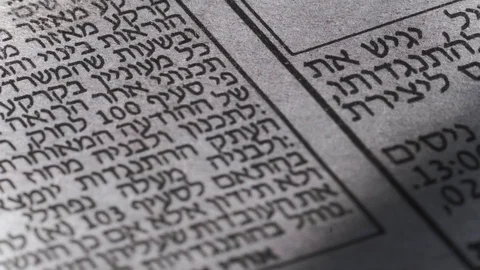 Camera moves along the newspaper, Hebrew text, close up, macro Vidéo 126758920