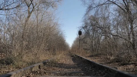 Camera Moves Along Old Abandoned Rails Stock Footage 166401119