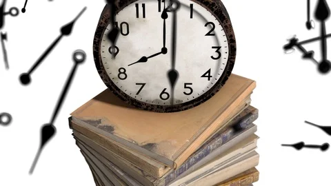 Camera moves up along the stack of books folded in a spiral Stock Footage 96078389