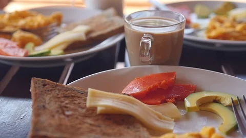 The camera moves along the table with a tasty, juicy and nutritious sprout. Slow Stock Footage 88325146