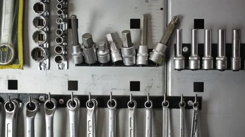 The camera moves along wrenches 스톡 동영상 59575125