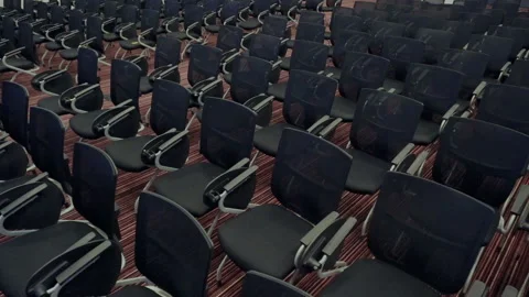 Camera moves among a lot of comfortable seats in empty audience hall. Preparing Stock Footage 105462923