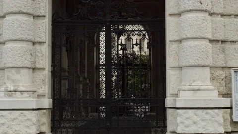 The camera moves to the ancient gate. Cloudy rainy day Video stock 137114166
