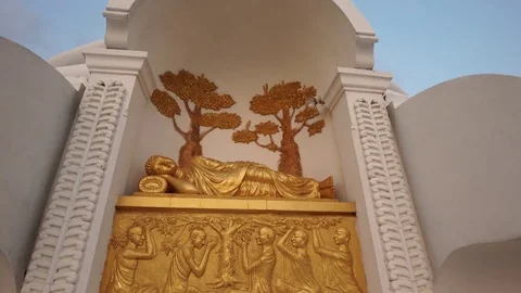 Camera moves around the buddah statue. Dolly shot Stock Footage 76179823