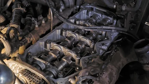 The camera moves around the engine of the machine. 4K (UHD) Stock Footage 121569933