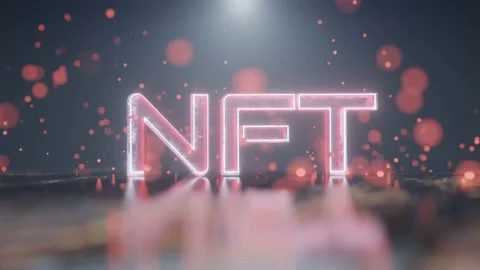 The camera moves around the nft lettering surrounded by red particles. looped ba Stock Footage 152366331