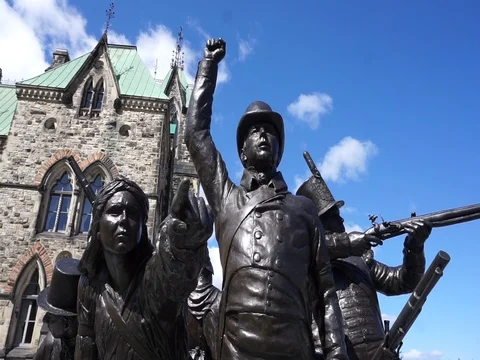Camera moves around the War of 1812 monument on Parliament Hill in Ottawa, Stock-Footage 85108444