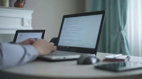 Camera Moves around Working Man Stock Footage 56897085