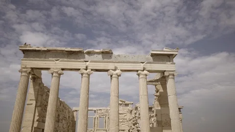 The camera moves away from the ruins of the acropolis Stock Footage 91978294