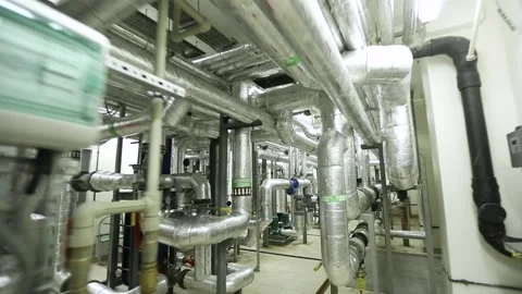 Camera moves between the pipes of engineering networks Stock Footage 92066980