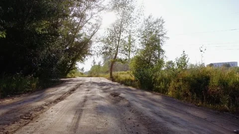 The camera moves at the bottom of the road taking pictures forest Stock Footage 135817267