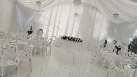 The camera moves in a circle showing all the beauty of the banquet hall. Stock Footage 208641115