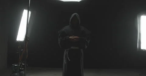 Camera Moves Closer Capturing a Serious Male Monk Video stock 156198498