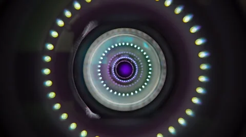 The camera moves downwards and in the lens reflected circular light sources Stock Footage 61551516
